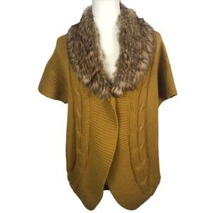 Womens Asymmetrical Short Sleeve Faux Fur Cardigan XL Boho Mobwife Office Preppy